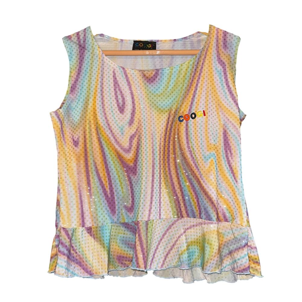 Vintage COOGI Rainbow Cropped Tank Large Festival Hippie Party Glam‎ Psychedelic